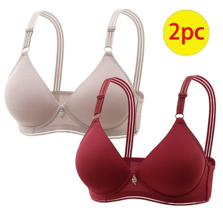 Dazajoo 2PCS Low Back Bras for Women Solid Color Comfortable Hollow Out Perspective Bra Underwear No Rims Womens Lift V Neck Bralettes Wine 38/85