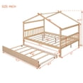 thumbnail image 2 of Harper & Bright Designs Full Size Wooden House Bed with Trundle, Wood Montessori Daybed Frame with Roof for Kids Teens, Natural, 2 of 10