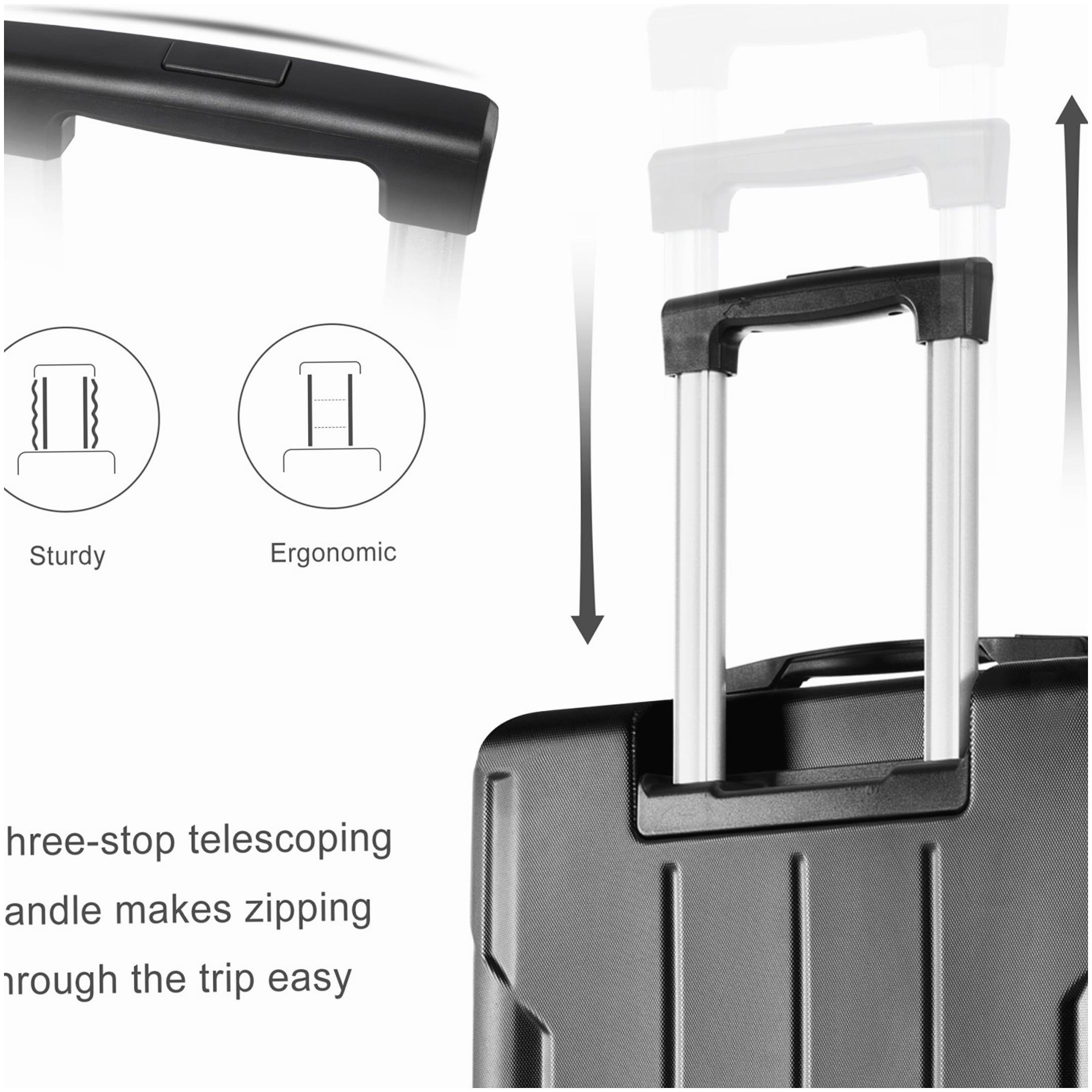TSA Lock Expandable Suitcase Set, 2-Piece ABS Hardshell Luggage with Spinner Wheels in Black