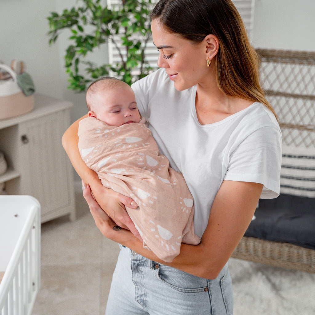 Comfy Cubs 1 Pack Muslin Swaddle Blankets - Receiving Blanket, Wrap for Boys and Girls (Blush Sun)