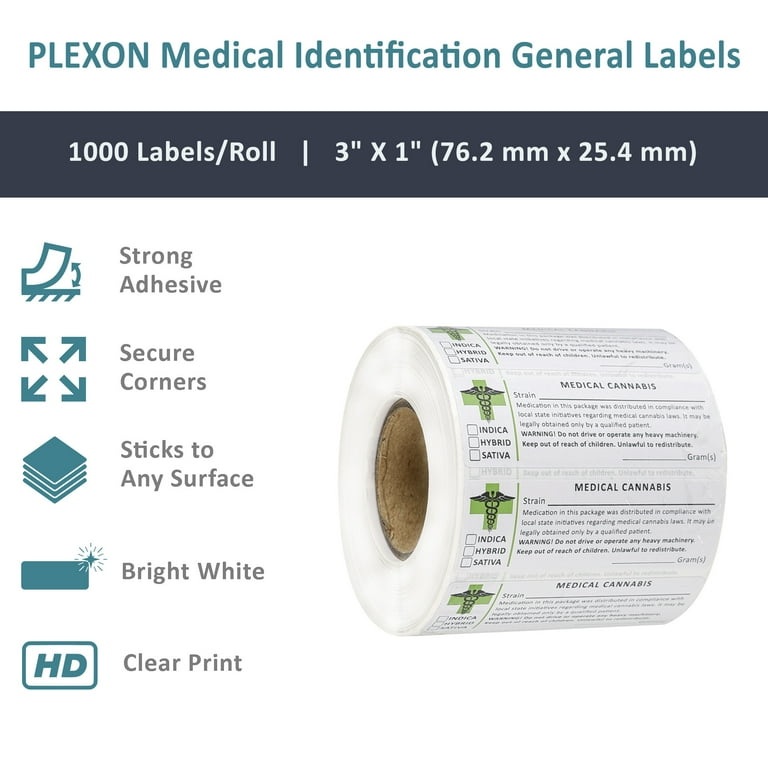 PLEXON Identification Generic Labels Universal Symbol Labels - All State Compliant, (1000 Labels per roll)