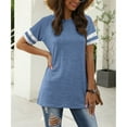thumbnail image 3 of TEMOFON Women's Short Sleeve Shirts Summer Round Neck Tops Loose Fit Casual Striped Tee Cute T-Shirt Blue Tees 2025, 3 of 6