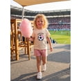 thumbnail image 5 of BemeyourBBs Toddler Baby Girls Football Game Day Outfits Infant Baby Girls Summer Clothes Short Sleeve Soccer Embroidery TShirt Tops Pink Drawstring Pockets Shorts Sets, 5 of 9
