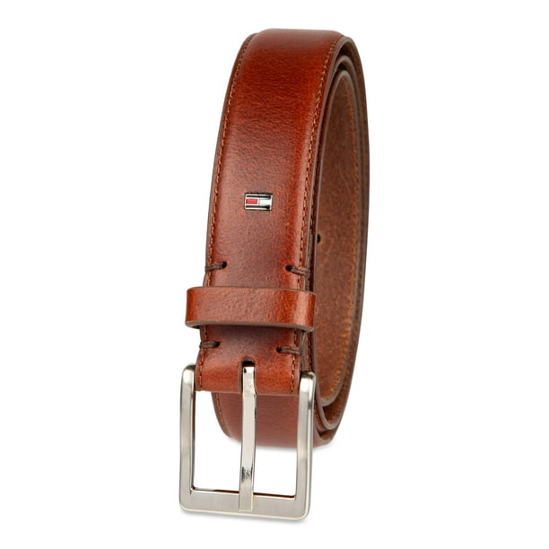 Cinturón de vestir de cuero bronceado para hombre con el logotipo de Tommy Hilfiger