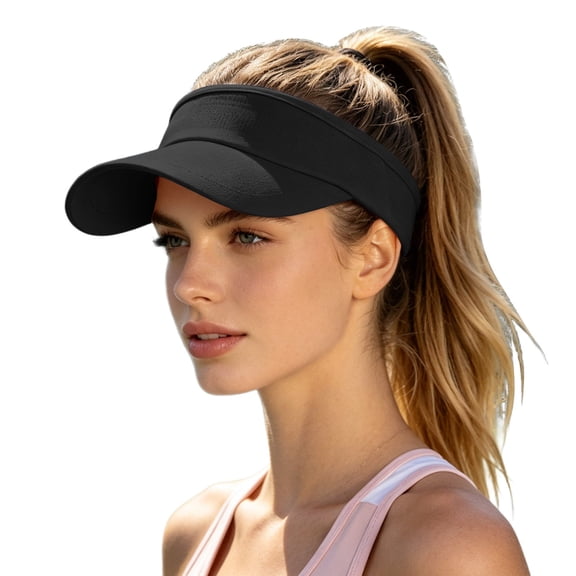 KANG Fashion Women's Open-Top Sun Visor, UPF 50 Wide Brim, Adjustable Breathable Lightweight Cap for Vacation, Hiking, Running, Cycling and Outdoor Activities Black One Size