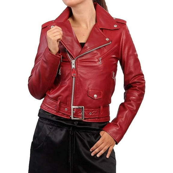 Womens Genuine Lambskin Leather Jacket Motorcycle Biker Leather Jacket W047
