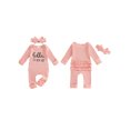 thumbnail image 2 of Spewahor Infant Baby Girl Fall Romper Letter Print Ribbed Long Sleeves Round Neck Full Length Jumpsuit with Headband, 2 of 9