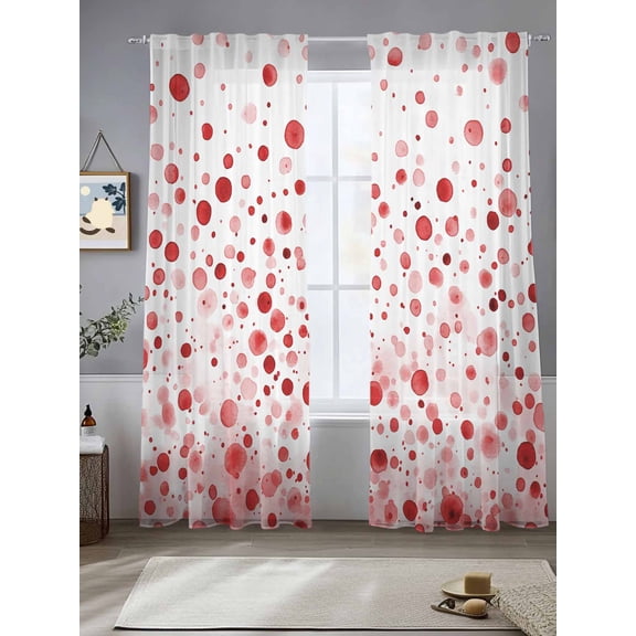 Polka Dot Theme Sheer Curtains 84 Inches Long 2 Panels Watercolor Gradient Red Light Filtering Semi Sheer Window Curtains Drapes for Bedroom Living Room 52"x84"