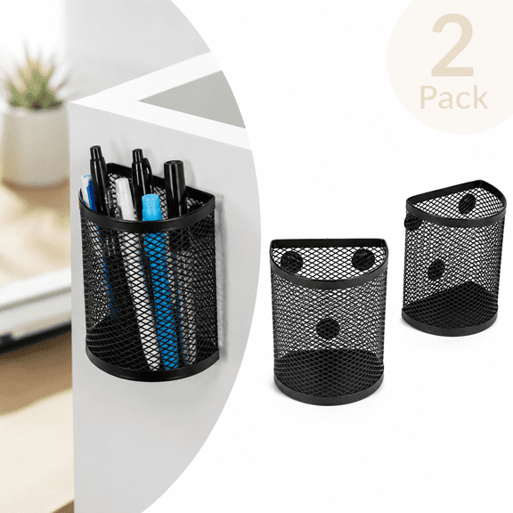2 Pack Magnetic Organizer, Magnetic Pockets for Whiteboard, Magnetic Pen Holder for Locker, Locker Pencil Holder Magnetic, Office Cubicle Accessories, Semicircle Strong Magnet Storage Basket