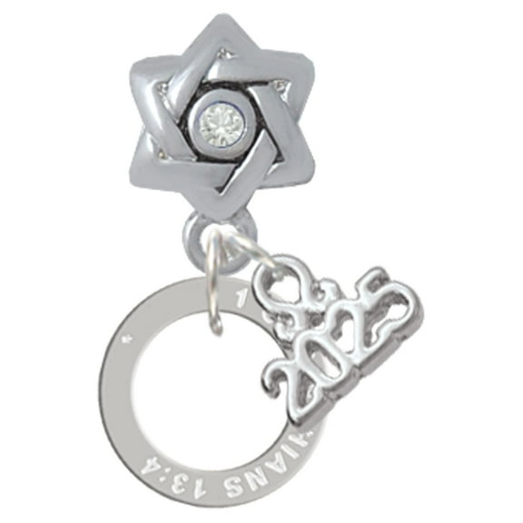 Delight Jewelry Silver-tone Corinthians 13:4 Eternity Ring - Silver-tone Clear Star of David Charm Bead Dangle with Mini 2025