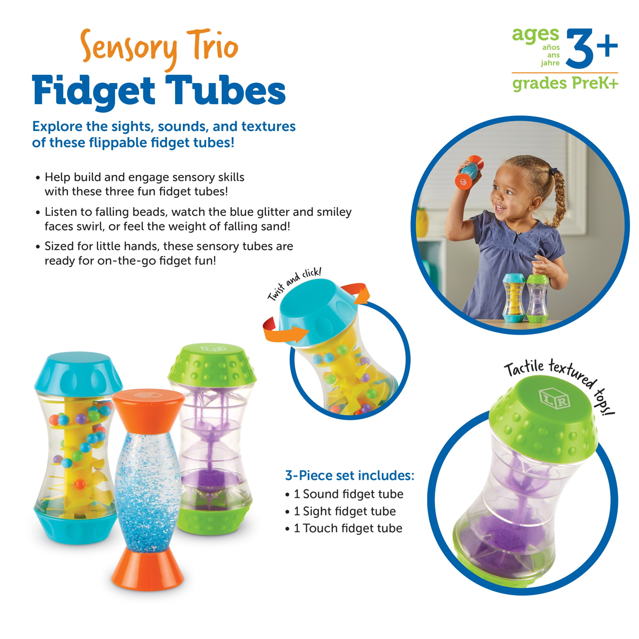 Learning Resources Sensory Trio Fidget Tubes - Tactile Play Tools, Ages 3 +
