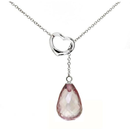 Teardrop Rose Quartz Gemstone Sterling Silver Heart Chains Necklace