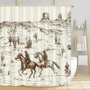 Western Shower Curtain, Wild West Cowboy Ride Horse and Desert Cactus Bathroom Curtains, Vintage American Farmhouse Country Theme Cloth Fabric Restroom Bathtub Decor Accessories with Hooks, 72X72in