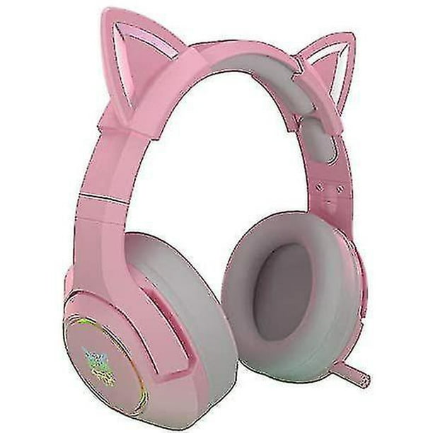 Pink Gaming Headset With Retractable Mic Cat Ears Detachable