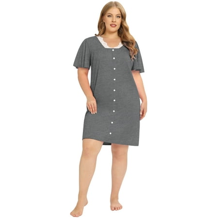 

Xmarks Plus Size Nightgowns for Women Soft Sleepwear Solid Color House Dress Short Sleeve Comfy Nightdress Knee Length Gray US 14
