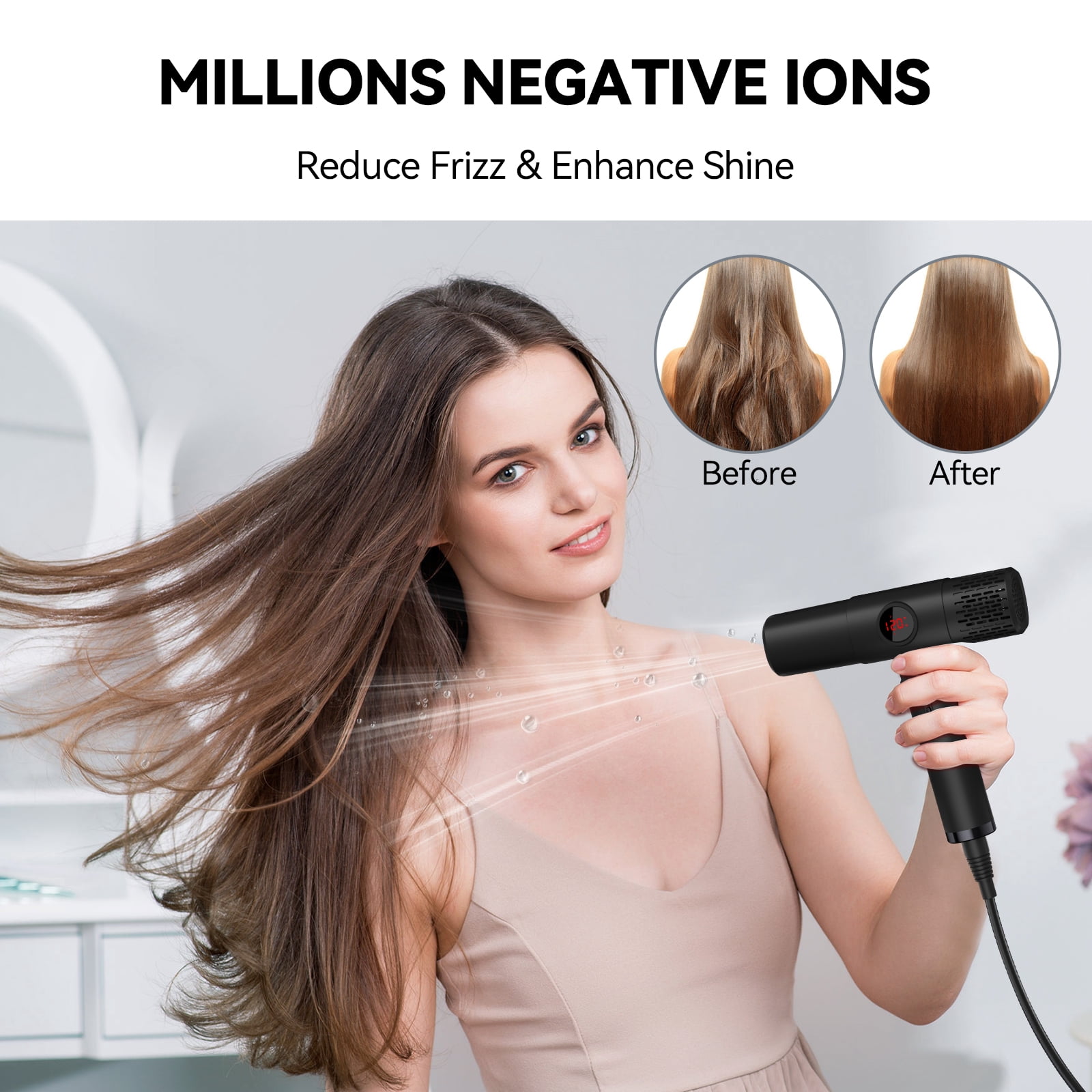 Ionic Hair Dryer with Diffuser - 1800W High-Speed Blow Dryer, Innovative Led Display Temperature Control Blow Dryer, Low Noise, Lightweight, Suitable for Travel, Home Salon