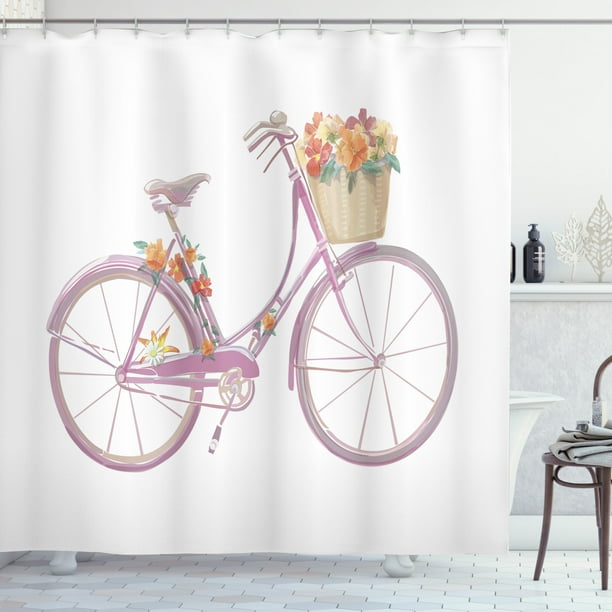 Download Bicycle Shower Curtain Watercolor Illustration Of A Pink Bicycle With Flowers Romantic Vintage Artistic Fabric Bathroom Set With Hooks 69w X 70l Inches Multicolor By Ambesonne Walmart Com Walmart Com