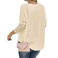thumbnail image 4 of Xuanfei Women Solid Color V Neck Crochet Lace Cut Out Button Up Long Sleeve Top, 4 of 7