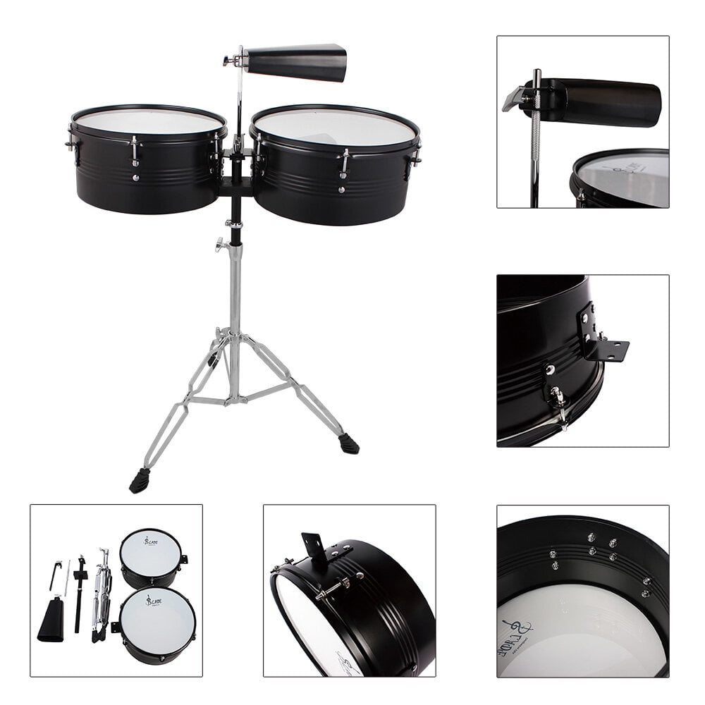 Topcobe Timbales Drum Set with Stand & Cowbell, Black