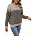 thumbnail image 3 of Cable Knit Striped Sweater for Women Crew Neck Oversized Long Sleeve Pullover Fall Winter Sweater Khaki L, 3 of 9