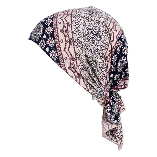 tredstone Bonnet Chimio Imprimé Foulard Femme Coton Turban Musulman Extensible Perte de Cheveux Baotou