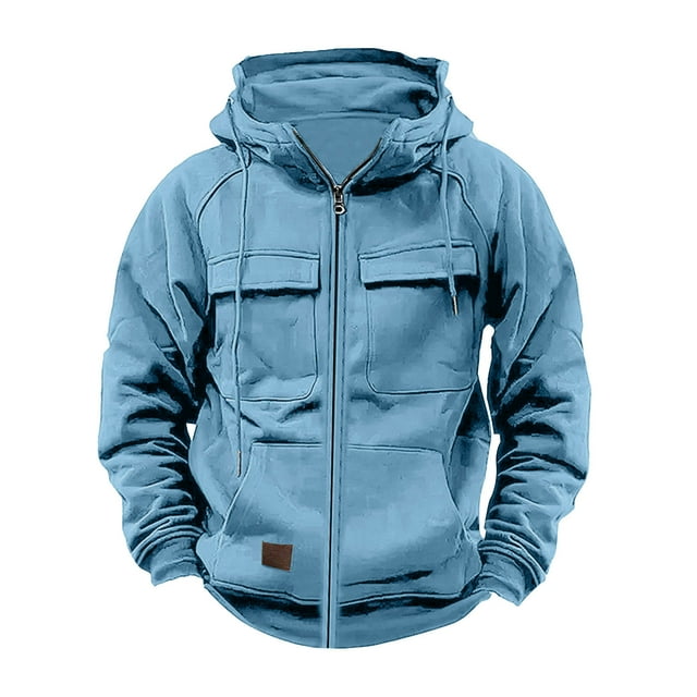 KIHOUT Zip up Hoodie Men Full Zip Long Sleeve Sweatshirt Tactical Hooded Drawstring Pullover with Multi Pocket Workout Jacket
