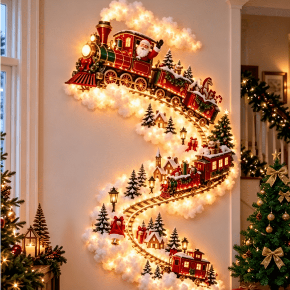 Christmas Lighted Train Wall Decor,Christmas Magic Trail Wall Light, Unique Housewarming Holiday Gift, Festive Lighted Wall Ornament for New Home Christmas Display