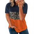 thumbnail image 1 of Hauts pour Femmes Hauts d'Été 2023 Hauts pour Femmes Grande Taille Mode Imprimé Léopard Col Rond Chemise à Manches Courtes Blouse Bleu Foncé TTG, 1 of 9