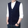 thumbnail image 4 of FINALGANG Mens Sweater Vest Solid Color Cable Knit Vest V Neck Button Front Sleeveless Pockets Casual Warm Cardigan Vest For Daily Outdoor Office Wear Leisure Knitwear, 4 of 5