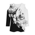 thumbnail image 6 of Black Women's Long Sleeve T-shirt, 3/4 Length Sleeve Womens Tops 2025 Spring Neck Casual Print Tunic T Shirts Three Quarter Length Womens Tops,Women's Long sleeve T-shirt 3XL, 6 of 7