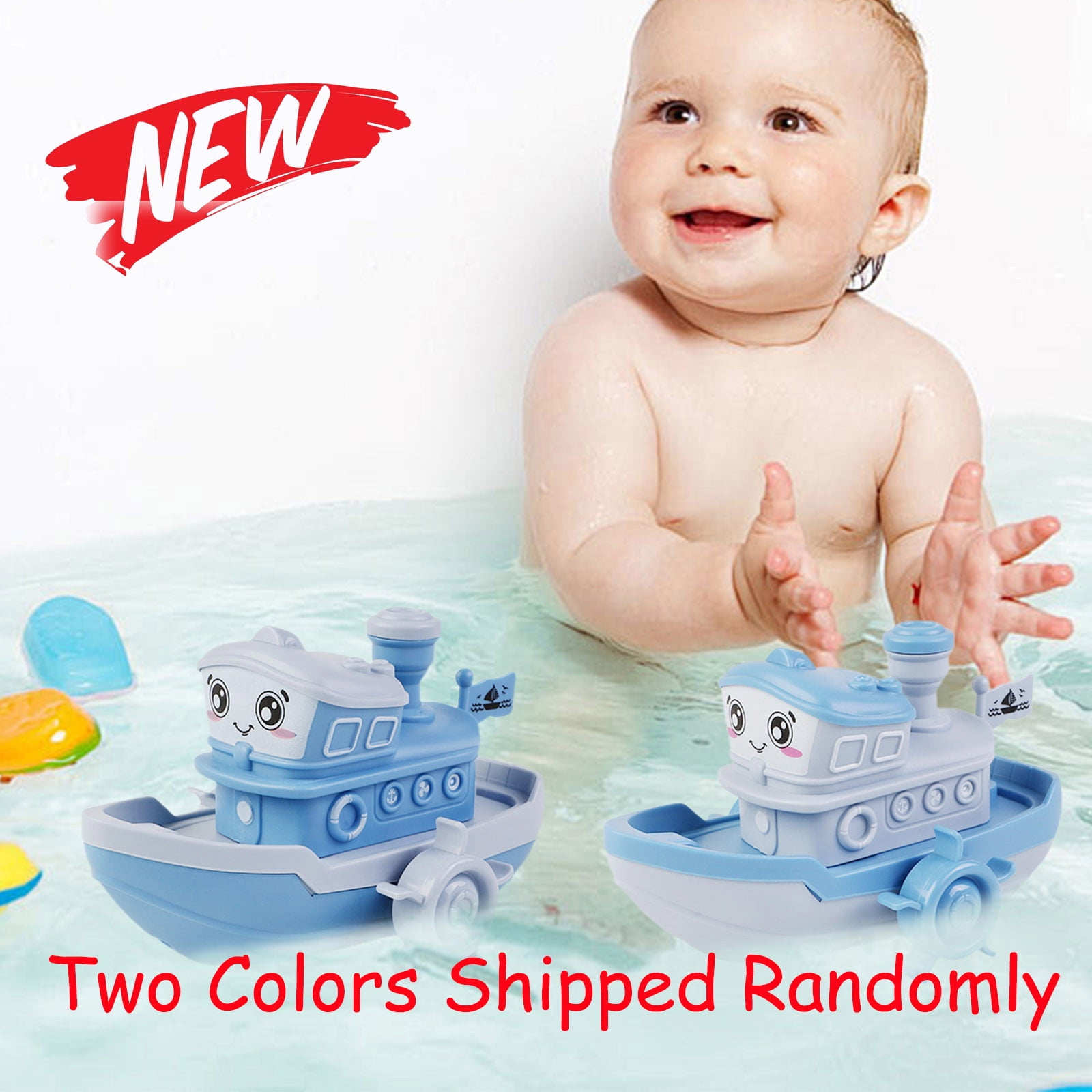 Qocolhg Up to 40% off! Boat Bath Toys for Toddler 1-3 3-6 Year Old, Bath Time Toy for Baby Infant Ages 0-6 6-12 12-18 Months, Wind up Toys for Bathtub Bathroom Pool Beach Swimming, Blue, Clearance