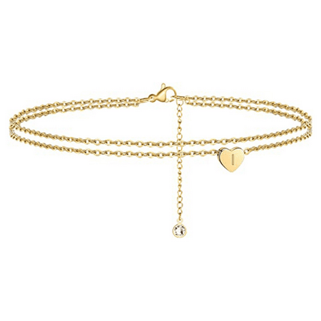 

JUSTUP Heart Initial Ankle Bracelets for Women Filled Handmade Dainty Layered Anklet Letter Initial Heart Ankle Bracelets Beach Jewelry Gifts ---I