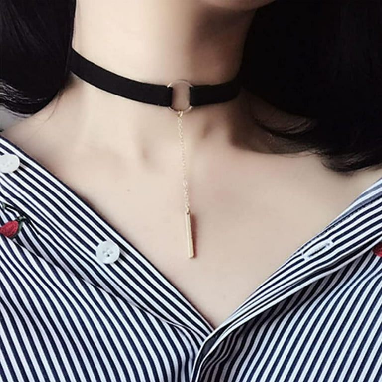 Fahion Wide Leather Choker Necklace Gold Silver Long Chain