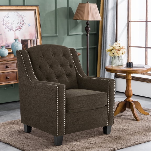 MCombo Modern Accent Chair Upholstered Armchair for Living Room, Chenille Single Sofa, Brown