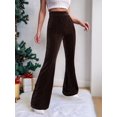 thumbnail image 5 of Women'S Velvet Elastic Waist Flare Leg Palazzo Long Pants Trousers Brown M, 5 of 9