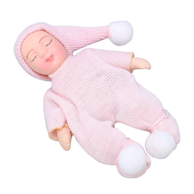 Figura Recién Nacida En Miniatura De Casa De Muñecas, Suéter Rosa Durmiendo De Porcelana Para Bebé De Casa De Muñecas Escala 1:12 Para Escritorio