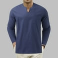 thumbnail image 2 of Mens Shirts Mens Long Sleeve Slim V Neck Pocket Solid Color Cotton Linen T Shirt Dark Blue XL, 2 of 5