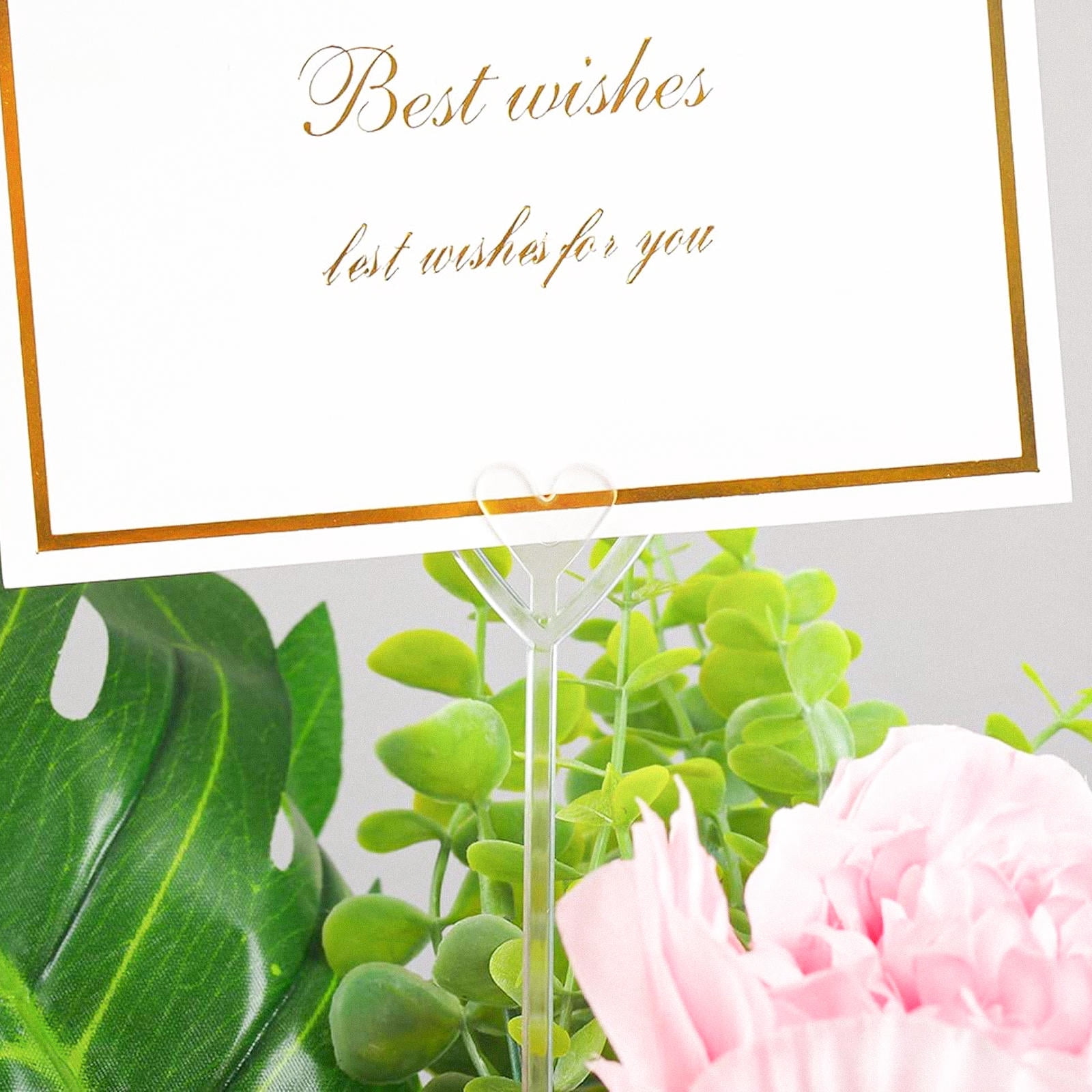 Masteelf 160pcs Heart Shaped Floral Picks Plastic Flower Stems Card Holders for Crafts and Decorations