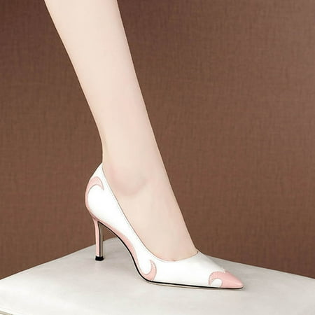

adviicd Summer Shoes For Women Strappy Heels Ladies Fashion Solid Color Denim Pointed Shallow Side Zipper Thin High Heels Shoes Pink 6.5