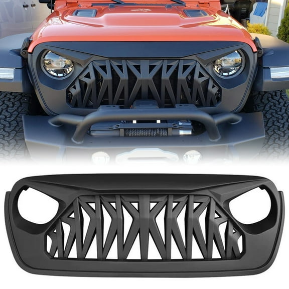 Shark Style Grille Front Bumper Grill For 2018-2025 Jeep Wrangler JL JLU JT Matte Black
