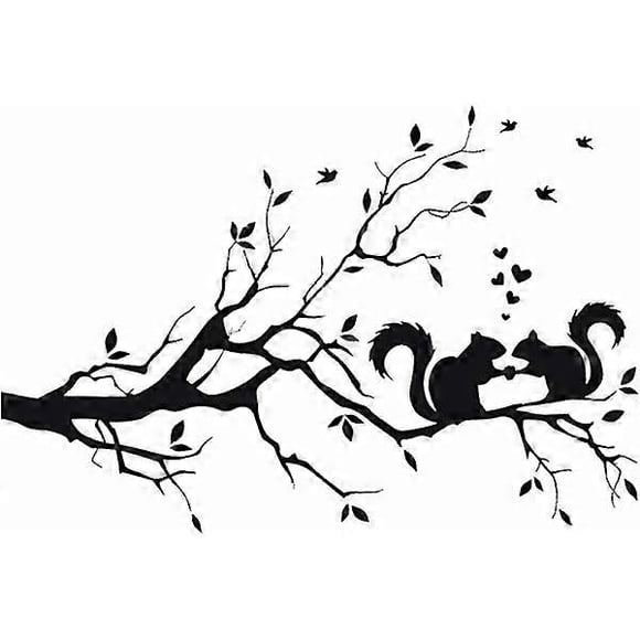 Removable Vinyl Wall Decals for Children's Room Squirrel on Tree Branches Pattern 56 x 36 cm