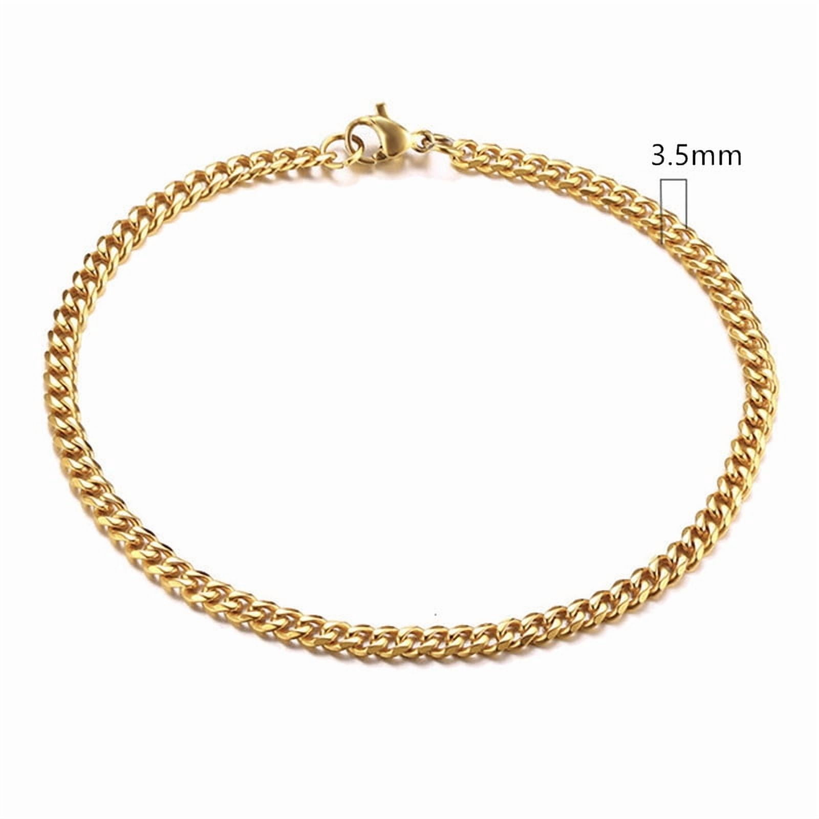 Lordgold Mens Simple 9mm 14K Yellow Gold Curb Cuban Link Chain Bracelets for Women Unisex Wrist Jewelry Gifts