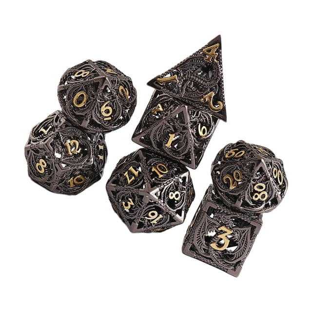 maytalsory 7Pcs Hollow Metal DND Dice Set with Carry Case for D&D PRG Math Teaching