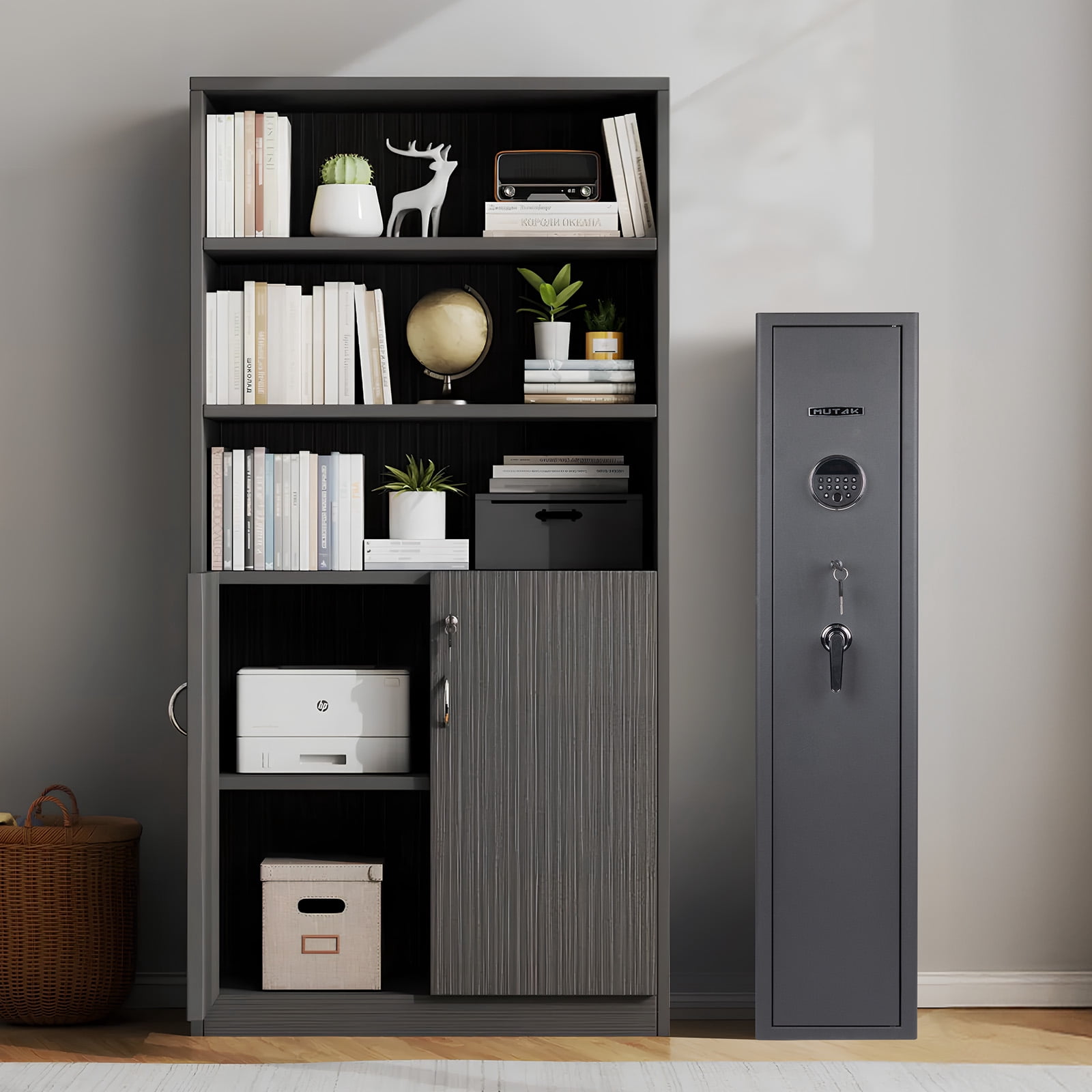 5  Large Gun Safe, Mutak Biometric Fingerprint, Gun Cabinet with Mute Mode, Long Gun Safe with Adjustable Gun Support, Removable Shelf & Metal Storage Box