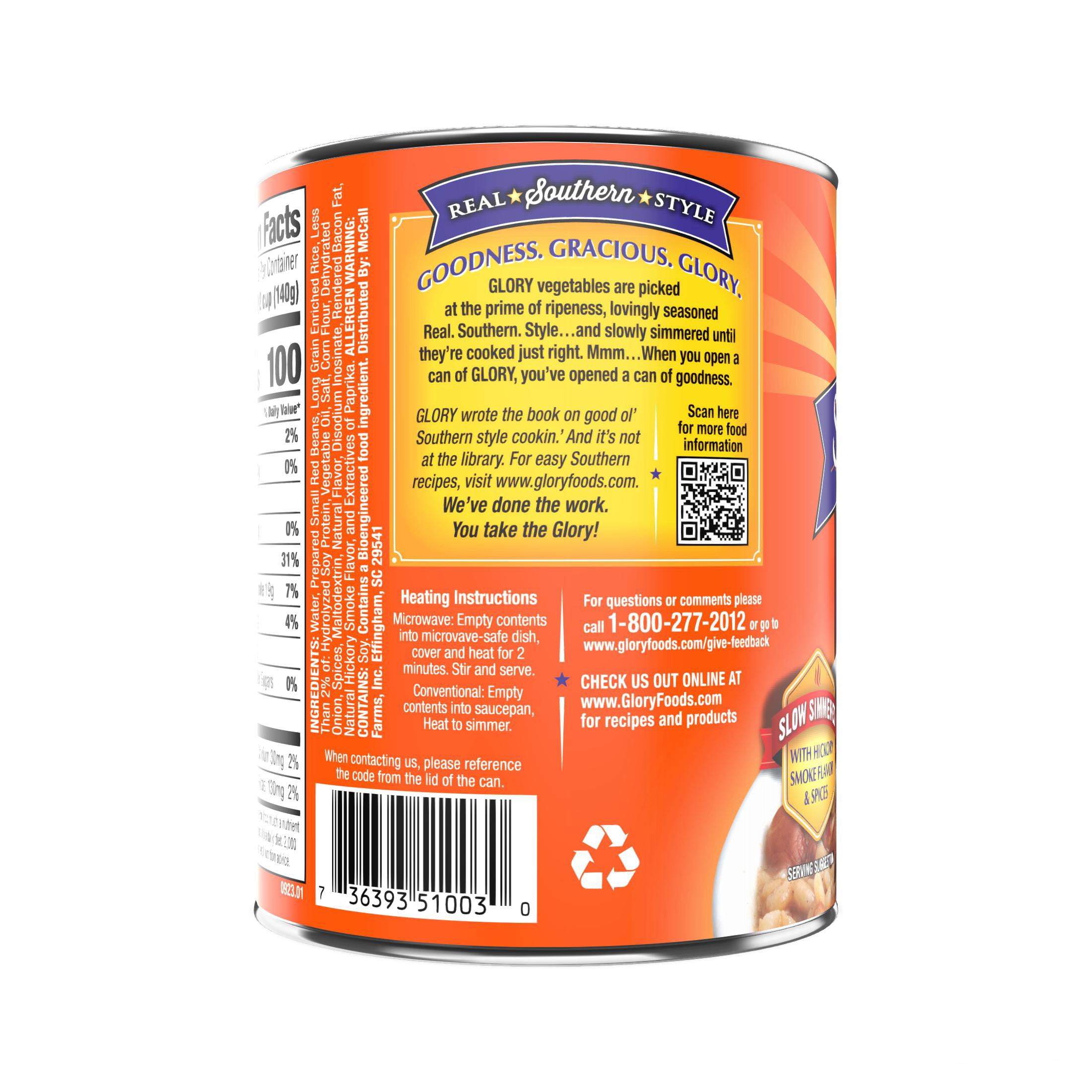 (6 pack) Glory Foods Seasoned Southern Style Red Beans and Rice, 15 oz., Can