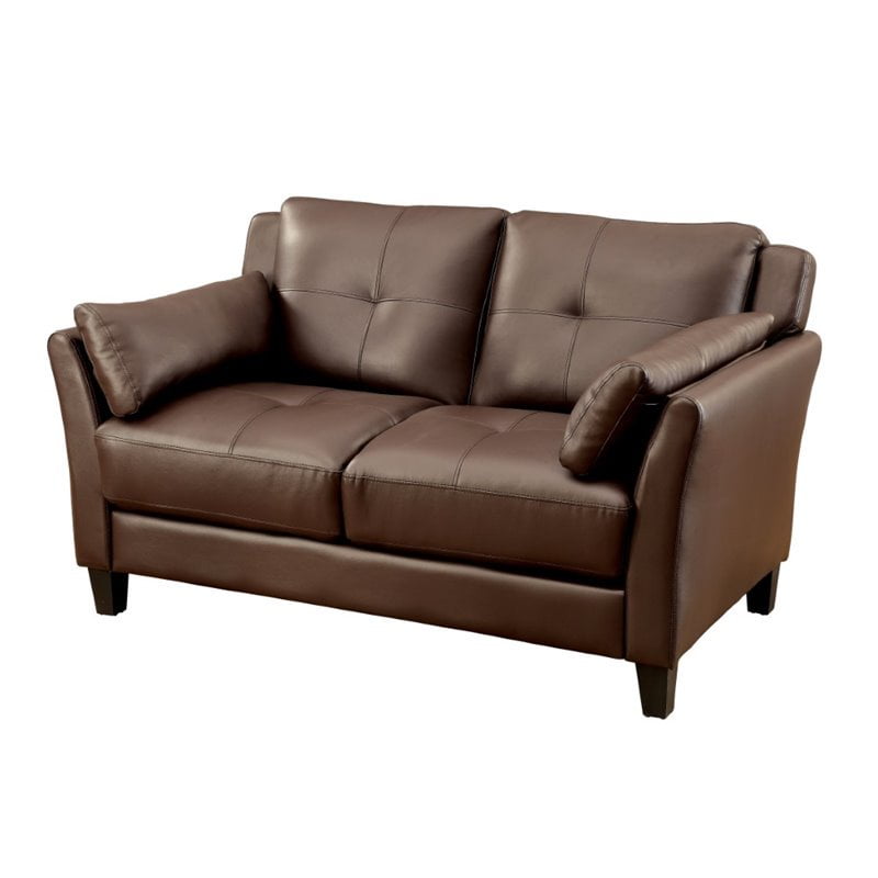 Furniture of America Tonia Tufted Faux Leather Loveseat in Brown