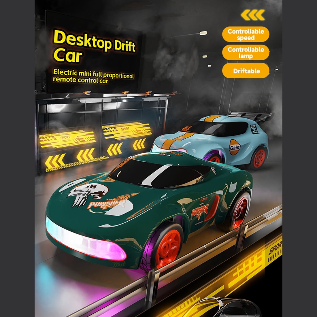 1:64 Mini RC Drift Car with LED Light, 4WD High-Speed Remote Control Car Model, 2.4GHz Full Proportional Desktop Racing Vehicle Toy Gift for Enthusiasts