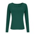 thumbnail image 4 of JGGSPWM Womens Long Sleeve Scoop Neck Ribbed Knit Fitted Casual Tops Tee Slim Basic Shirts Soft Breathable Layer Top Green M, 4 of 7