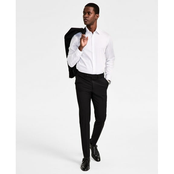 Calvin Klein Mens Skinny fit Dress Pants 36 / 32 Black Solid Wool