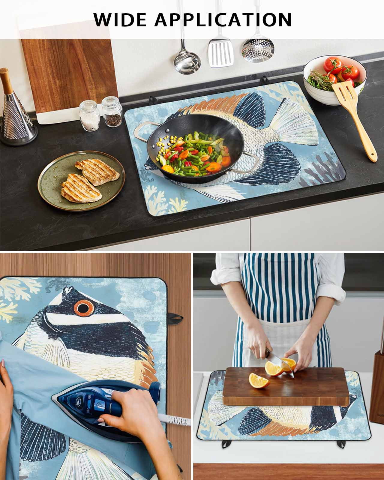 nqOlkjepod Large Induction Cooktop Protector Mat 24"x21", Summer Coastal Stove Top Covers for Electric Stove, Vintage Ocean Watercolor Fish Coral Stove Burner Cover Mats, Glass Top Stove Cover